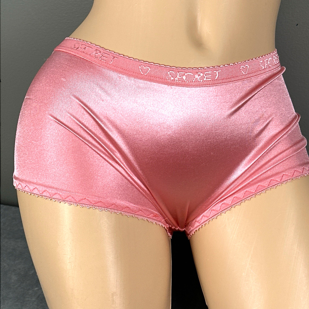 Shiny Liquid Satin Boyshort Panties Small Coral Silky Glossy Second Skin NWOT